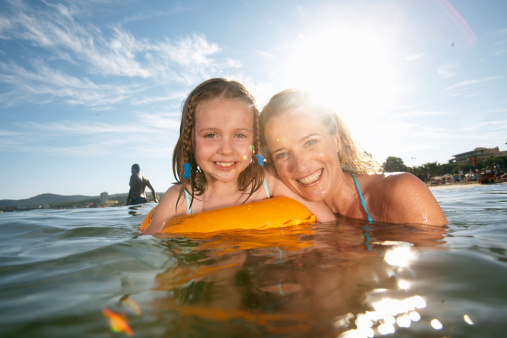 Girl And Mother In Ocean